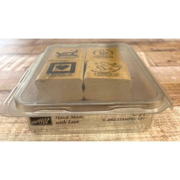 2002 STAMPIN' UP! Hand Made With Love Wood Mounted Rubber Stamp set of 4 - Picture 2 of 4